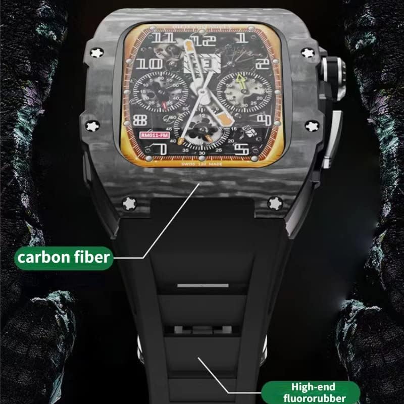 מארז הגנה על סיבי פחמן של Houcy עבור Apple Watch 8 7 7 45 ממ רצועת שעון סיליקון רצועת שינוי מתקדמת אביזרים ל- iWatch 6 5 SE 44 ממ