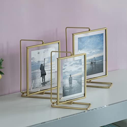 Fabulaxe מוזהב מודרני מתכת צפה מסגרת צילום עם כיסוי זכוכית ועמדת מסתובבת בחינם, 5 x 7