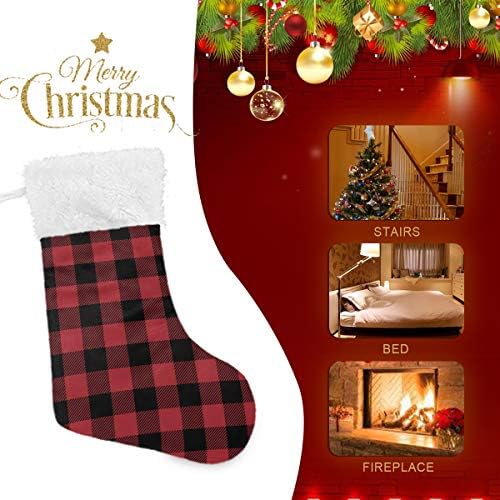 גרבי חג המולד משובצים באפלו אדום ושחור משובצים 1 חבילה 17.7 , גרביים תלויים לקישוט חג המולד
