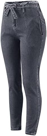 חותלות ז'אן לנשים מכנסי ג'ינס נשים קטנות נמתחות ג'ינס שרוך מכנסי מותניים מזדמנים דקיקים על מכנסיים על מכנסיים נשים