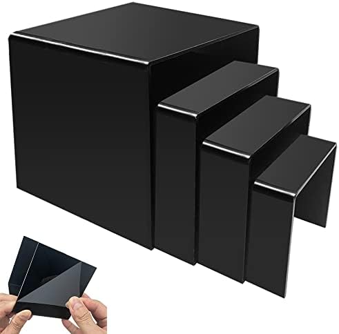סט של 4 מגדלי תצוגה אקריליים, עמדת מוצרים שחורה של Findtop, תצוגת תכשיטים תצוגת ראייה מדף עבור דמויות חנות, תצוגת קינוח ממתקים Stand-3 , 4, 5 , 6