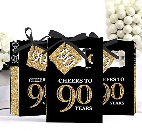 נקודה גדולה של אושר למבוגרים יום הולדת 90 - זהב - קופסאות לטובת מסיבת יום הולדת - סט של 12