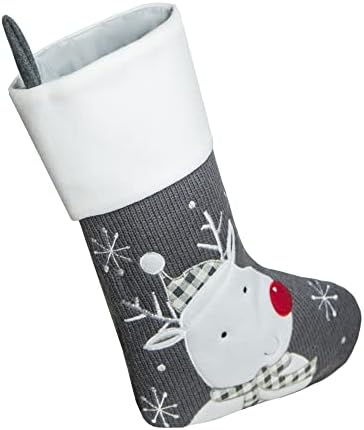 Jiulixiang אפור גרבי חג המולד ערכת 4 אריזת גרבי חג המולד סרוגת גרביים תלויים עם סנטה, איש שלג, איילים, פינגווין לעיצוב חג, קישוט עץ חג המולד