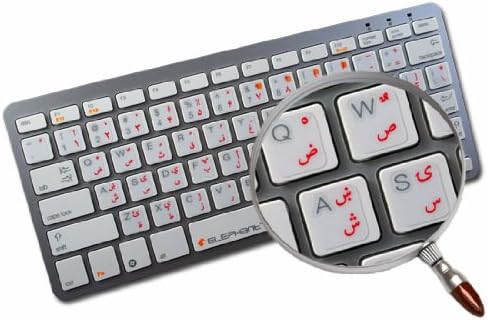 תוויות מקלדת של 4 Keyboard Pashto עבור Win 7 עם אותיות אדומות על רקע שקוף לשולחן העבודה, המחשב הנייד והמחברת