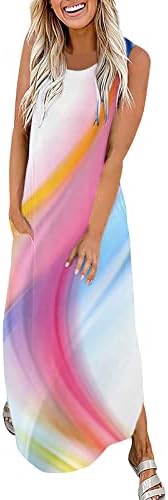 שמלה מודפסת צבע פרפר לנשים אפוד קיץ ללא שרוולים עגול צוואר עגול חצאית ארוכה נער טנק מזדמן