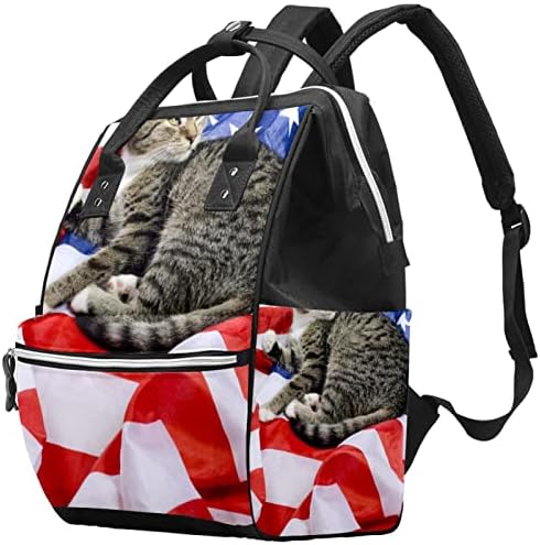תרמיל נסיעות Guerotkr, תיקי חיתול, תיק חיתול תרמיל, דפוס חתול דגל אמריקאי