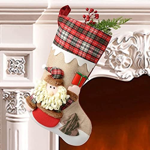תיקי גרב לחג המולד - 18.5x11.8 אינץ 'תיקי תליה גדולים לחג המולד דמות תלת מימד דמות קטיפה תיק מתנה שקית חג המולד גרביים תפאורה