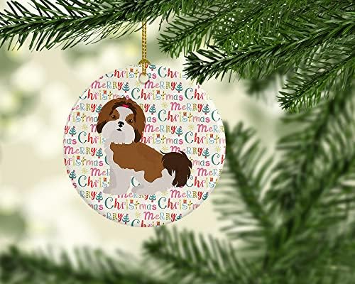 אוצרות קרוליין WDK1727CO1 Imperial Shih Tzu Puppy חתוך קישוט קרמיקה לחג המולד שמח, קישוטים לעץ חג המולד, קישוט תלוי לחג המולד, חג, מסיבה, מתנה,