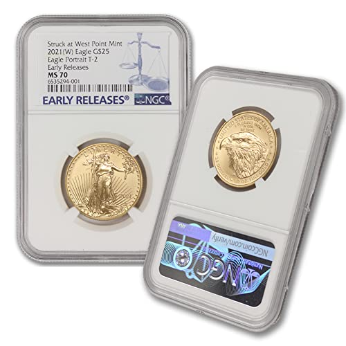 2021 1/2 גרם מטבע נשר זהב אמריקאי MS-70 מאת Mint State Gold 25 $ ms70 ngc