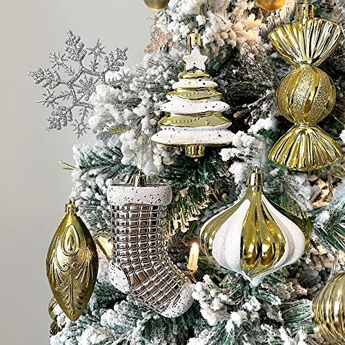 קישוטי חג המולד הזהב סט 2022 קישוטי עץ חג המולד דקורטיביים, 25 סגנונות שונים של עיצוב חג המולד עם כדורי חג מולד, מלאי, כוכב, קרח, פתיתי שלג, סוכריות, בצל לחג