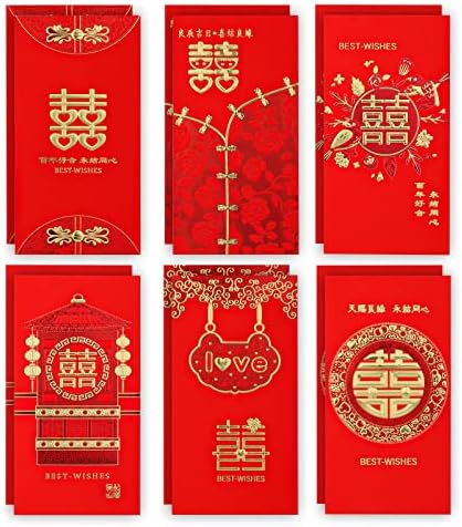 12 יחידות חתונה אדום מעטפות, סיני אדום מעטפות הונג באו מזל כסף מעטפות לאי לראות מזומנים כיסים עם שי וקלאסי סיני דפוסים לחתונה כלה מקלחת