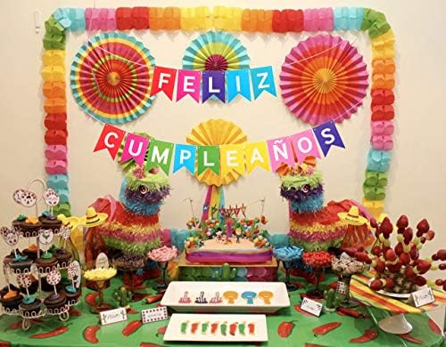 פליז באנר צבעוני ספרדית יום הולדת שמח באנטינג באנר עבור מקסיקני פיאסטה נושא מסיבת קישוטים, מסיבת יום הולדת אספקת טובות