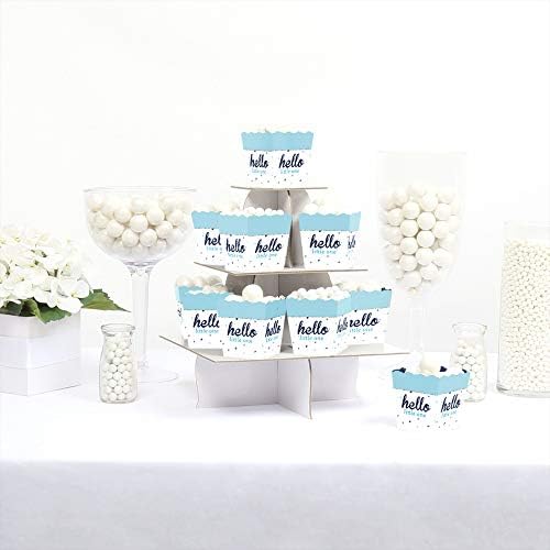 נקודה גדולה של אושר שלום ליטל אחד - כחול וכסף - קופסאות טובות למסיבה - מקלחת לתינוק פינוק קופסאות ממתקים - סט של 12