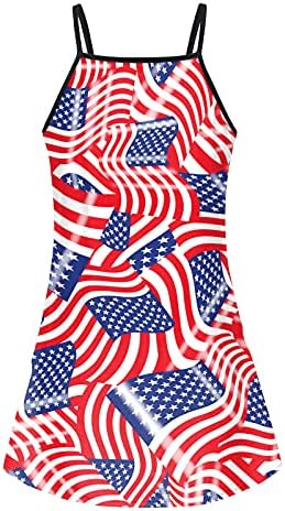 Balakie נשים 4 ביולי אמריקה אמריקה דגל חולצות שרוולים שמלת שמלת חוף קיץ מזדמנת עם כיסים