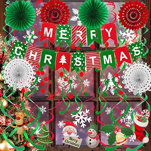 Fecedy חג מולד שמח באנר נייר מעגל פרחים מעגל פרחים קונפטי נקודות תלויות זרם זרם זרם זרם חג המולד עץ חג המולד איש שלג, אל טאנג לקישוט מסיבת חג המולד