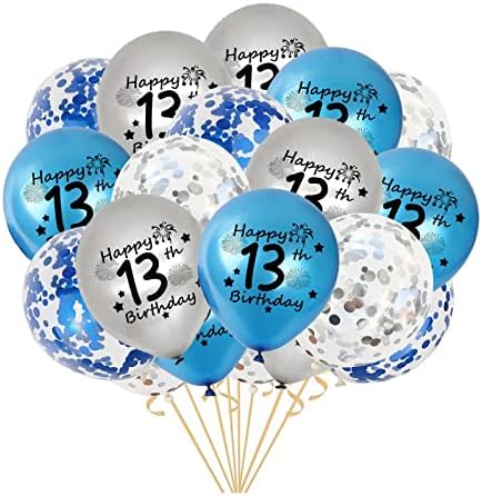 בלון יום הולדת 13, חבילה של 20 כסף כחול כסף שמח יום הולדת 13 יום הולדת לטקס קונפטי סרטי בלון לקונפטי למסיבת יום הולדת בנים מתבגר 13 אספקת יום הולדת בת 13 אספקה ​​12 אינץ '...